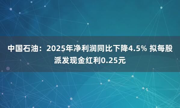 中国石油：2025年净利润同比下降4.5% 拟每股派发现金红利0.25元